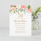 70歳の誕生日を祝うピーチゴールドの華やかな招待状 招待状 (スタンド正面)