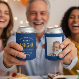 70歳の誕生日を祝うブルーゴールドの写真入りカスタムデザイン 缶クーラー