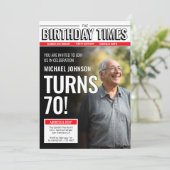 70歳の誕生日を祝う新聞風カバー 招待状 (スタンド正面)