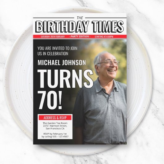 70歳の誕生日を祝う新聞風カバー 招待状