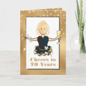 70歳の誕生日を祝う華やかなスパークル 女性のイラスト カード (正面)