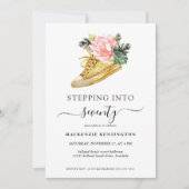 70歳の誕生日を華やかなゴールドの靴で祝う 招待状 (正面)