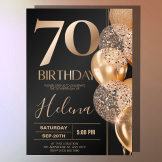 70歳の誕生日を華やかに祝う ブラックゴールドのラグジュアリーなパーティー招待状 招待状