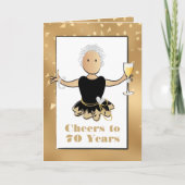 70歳の誕生日を華やかに飾るスパークル女性のキャラクターイラスト カード (正面)