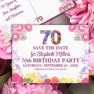 70歳の誕生日を華やかに Save the Date ポストカード