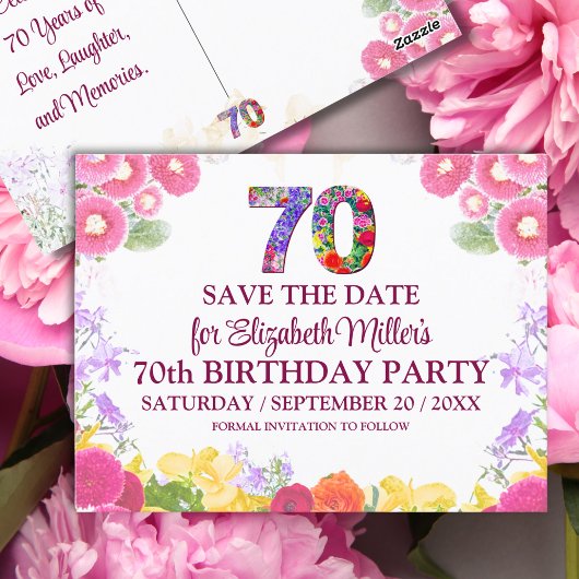 70歳の誕生日を華やかに Save the Date ポストカード