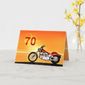 70歳の誕生日オートバイの夕日 カード (黄色い花)
