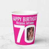 70歳の誕生日カスタムの写真ピンク白 紙コップ (裏面)