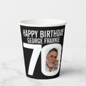 70歳の誕生日カスタムの2枚の写真白黒 紙コップ (正面)