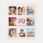 70歳の誕生日カスタム写真コラージュバラ金ゴールドピンク フリースブランケット (正面)