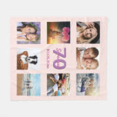 70歳の誕生日カスタム写真コラージュバラ金ゴールドピンク フリースブランケット (正面(横))