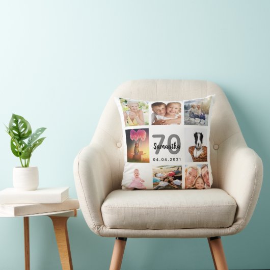 70歳の誕生日カスタム写真コラージュ女性ホワイト クッション (椅子)