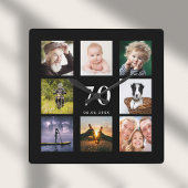 70歳の誕生日カスタム写真コラージュ家族ブラック スクエア壁時計