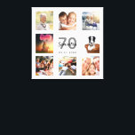 70歳の誕生日カスタム写真コラージュ白モノグラム キャンバスプリント<br><div class="desc">70歳ユニークの誕生日の贈り物や記念祝品、あなたの写真のコラージュで彼女の人生。彼女の家族、友人、ペット、趣味、または夢の旅行先の画像を追加。名前、年齢70と日付をパーソナライズして追加。灰色と黒の文字。シックな白い背景。</div>