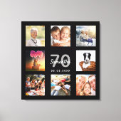 70歳の誕生日カスタム写真コラージュ黒モノグラム キャンバスプリント (正面)