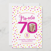 70歳の誕生日カスタム写真ピンク色の黄色紙吹雪 招待状 (正面)