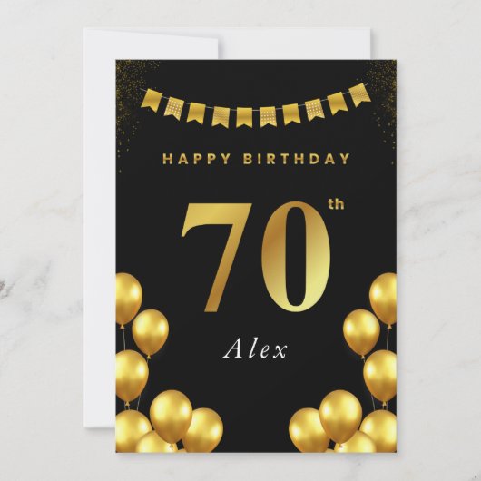 70歳の誕生日カード 黒と金の風船 カード (正面)