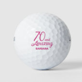 70歳の誕生日ギフト ゴルフボール 70歳おめでとう ピンク (正面)
