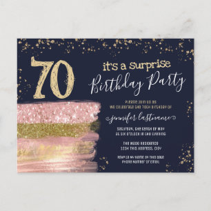 70歳の誕生日グリッターケーキサプライズパーティーポストカード ポストカード