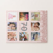 70歳の誕生日グリッタードリップフォトバラ金ゴールドピンク ジグソーパズル (横)