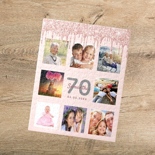 70歳の誕生日グリッタードリップフォトバラ金ゴールドピンク ジグソーパズル