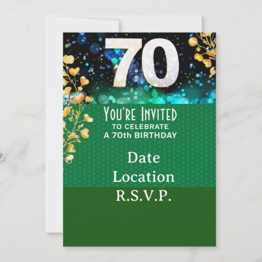 70歳の誕生日グリーントーン 招待状 (正面)