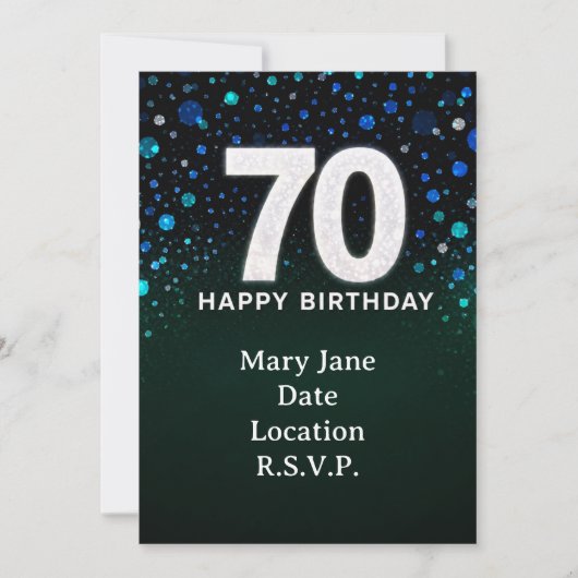 70歳の誕生日グリーントーン 招待状 (正面)