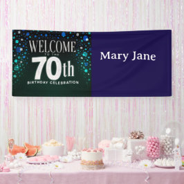 70歳の誕生日グリーン調 グリーンシルバーのぼかし 横断幕