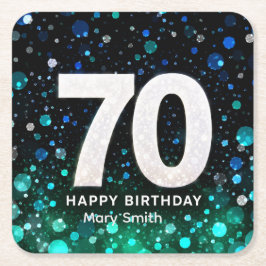 70歳の誕生日グリーン調 スクエアペーパーコースター