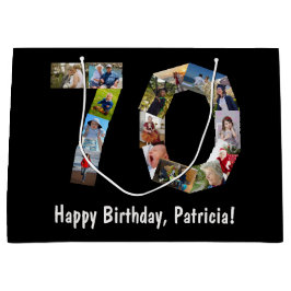 70歳の誕生日コラージュ 15枚の写真 番号70 年齢 ラージペーパーバッグ