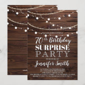 70歳の誕生日サプライズ ラスティックウッド ストリングライト 招待状 (正面/裏面)