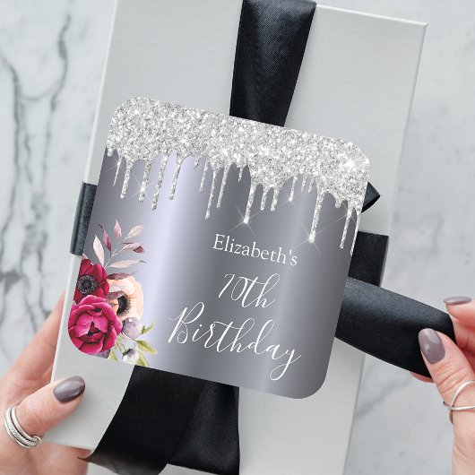 70歳の誕生日シルバーグリッターブルゴーニュ・モノグラム スクエアシール