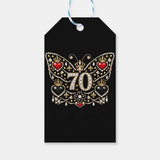 70歳の誕生日ダイヤモンド蝶 ギフトタグ (正面)