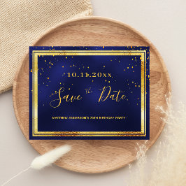 70歳の誕生日ダークブルーの金ゴールドは日付を保存 ポストカード