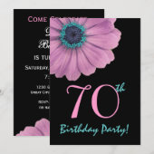 70歳の誕生日テンプレート - ピンクのデイジー 招待状 (正面/裏面)