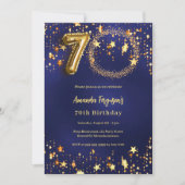 70歳の誕生日ネイビーブルー金ゴールドスター写真ラグジュアリー 招待状 (正面)