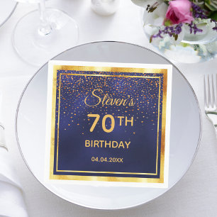 70歳の誕生日ネイビー青金ゴールドモノグラム男性たち スタンダードカクテルナプキン