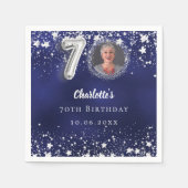 70歳の誕生日ネイビー・ブルー・シルバー・スターズの写真 スタンダードカクテルナプキン (正面)