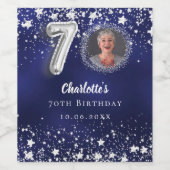 70歳の誕生日ネイビー・ブルー・シルバー・スターズの写真 ワインラベル (シングルラベル)