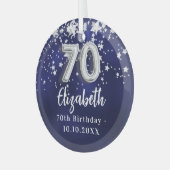 70歳の誕生日ネイビー・ブルー・シルバー・スターズ ガラスオーナメント (正面左)