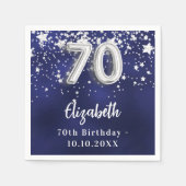 70歳の誕生日ネイビー・ブルー・シルバー・スターズ スタンダードカクテルナプキン (正面)