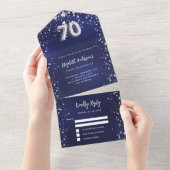 70歳の誕生日ネイビー・ブルー・シルバー・スターズrsvp オールインワン招待状 (貼ってはがせる)