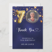 70歳の誕生日ネイビー・ブルー・金ゴールド・スターズ写真 サンキューカード (正面)