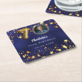 70歳の誕生日ネイビー・ブルー・金ゴールド・スターズ写真 スクエアペーパーコースター (アングル)