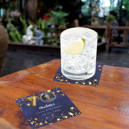 70歳の誕生日ネイビー・ブルー・金ゴールド・スターズ写真 スクエアペーパーコースター