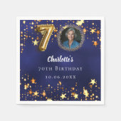 70歳の誕生日ネイビー・ブルー・金ゴールド・スターズ写真 スタンダードカクテルナプキン (正面)