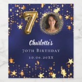 70歳の誕生日ネイビー・ブルー・金ゴールド・スターズ写真 ワインラベル (シングルラベル)