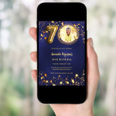 70歳の誕生日ネイビー・ブルー・金ゴールド・スターズ写真 招待状