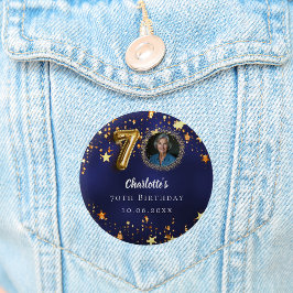 70歳の誕生日ネイビー・ブルー・金ゴールド・スターズ写真 缶バッジ