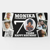 70歳の誕生日バナー カスタムフォト モノクロ 横断幕 (横)